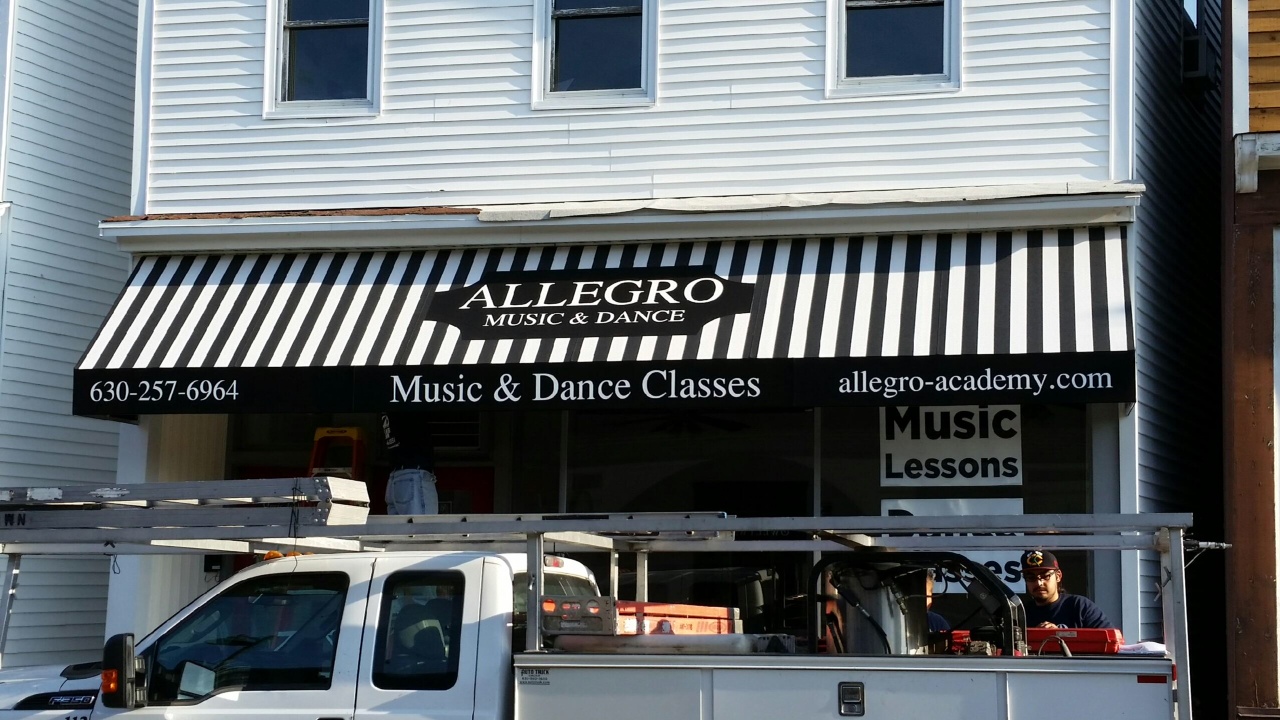 Custom storefront awning — Allegro Music & Dance